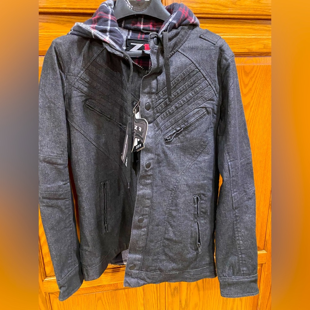 Women’s medium denim flannel lined jacket Z1R conceal carry pockets